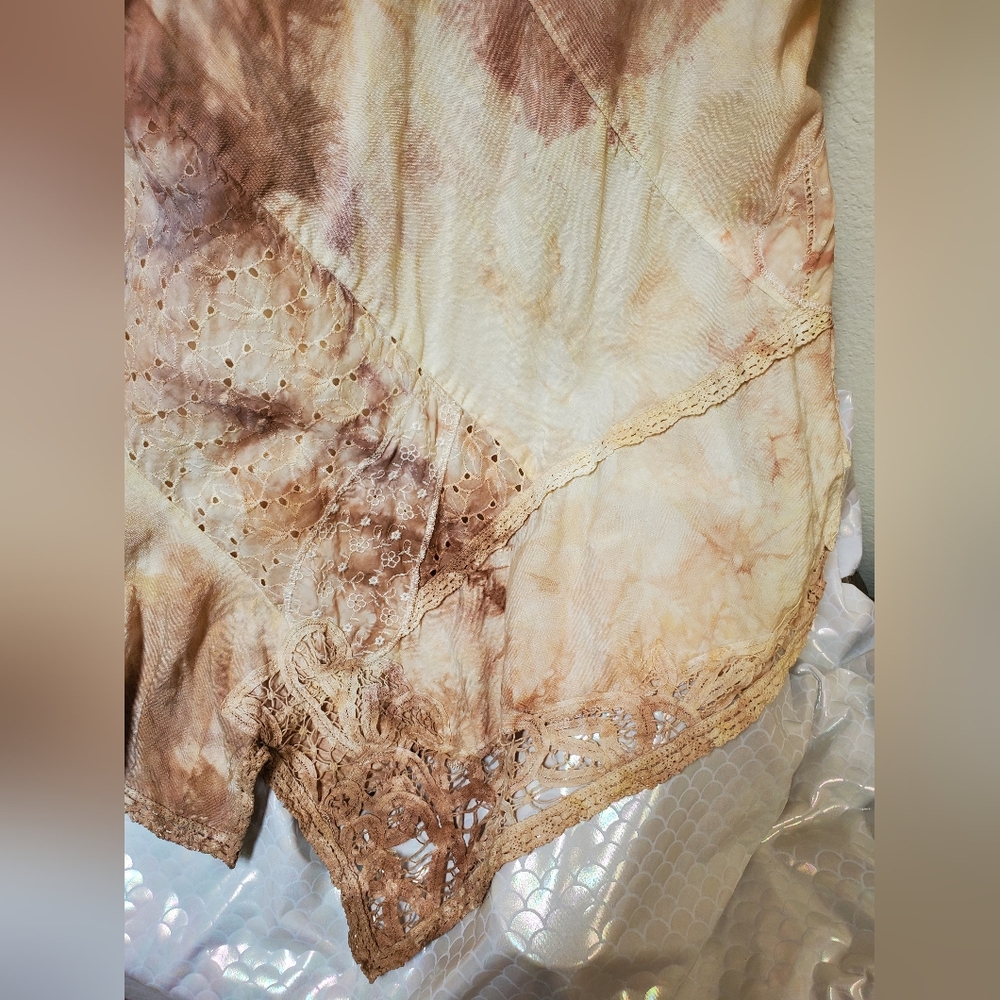 Tea Dyed Process On Vintage Coldwater Creek Linen And Lace Dress W24 - Picture 8 of 11